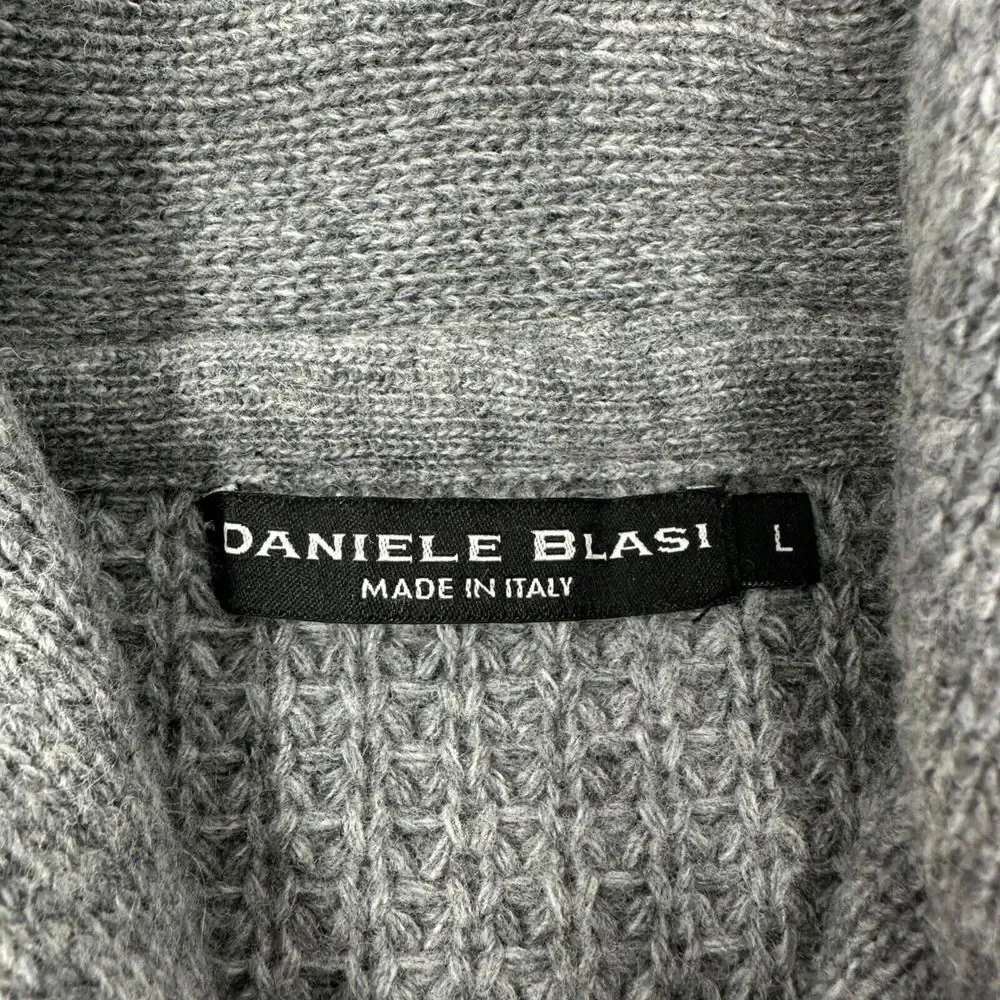 DANIELE BLASI Mens Gray Wool Blend Shawl‎ Collar Italy Made Sweater L